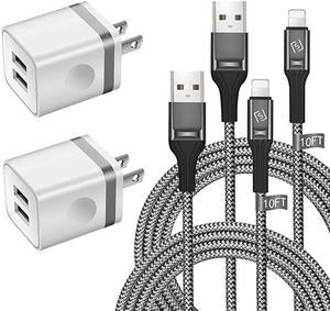 iPhone Charger Cable 10 FT with Wall Plug Braided Long iPhone Charging Cord + Dual USB Wall Charger Block Adapter Compatible with iPhone 121111 Pro MaxXSXRX876 Plus iPad 4Pack