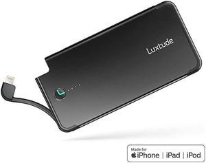PowerEasy Portable Charger for iPhone Apple Certified Power Bank 5000mAh Ultra Slim External Battery Pack Built in Lightning Cable Fast Charging Portable Phone Charger for iPhone11XSX86