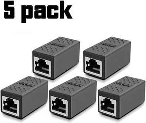 Cable Coupler, RJ45 Adapter - Shielded in-Line Coupler for Cat7/Cat6/Cat5e/cat5 Ethernet Cable Extender Connector - Ethernet Cable Connectors Female to Female(Gray-5 Pack)