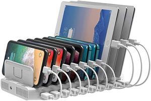 Phone Organizer and Charging Station for Multiple Devices 10 Port USB Charging Station Dock with Adjustable Dividers and Smart IC
