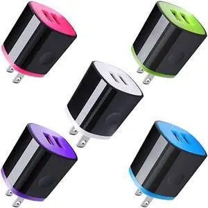 Wall Charger Adapter Charger Brick  5 Pack 21A Dual Port USB Cube Block Wall Charger Plug Compatible for iPhone 11 Pro Max XR XS X 8 7 6 Plus iPad Samsung LG Moto Android Phone Kindle