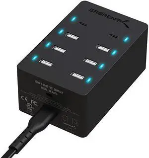100 Watt 8Port FamilySized USB Rapid Charger UL Certified Includes 2 PD Power Delivery Ports AXADPD