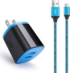 Android Charger Fast Charging Micro USB Cable, 6FT Nylon Micro Cord Wall Charger Block,  2.1A Power Adapter with Phone Cord Compatible for Samsung Galaxy S7 S6 J7 J3 Note 5, LG G4 Motorola, HTC