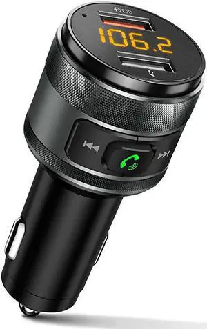 Bluetooth FM Transmitter for Car QC30 Wireless Bluetooth FM Radio Adapter Music Player FM Transmitter Car Kit with Handsfree Calling and 2 USB Ports Charger Support USB Drive