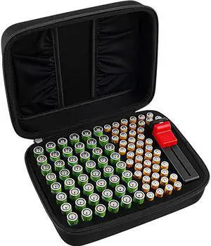 Organizer Storage Box Case Holder for 48 x AA 48 x AAA Total 96 Batteries with Tester Extra 2 Pockets for Other Accessories