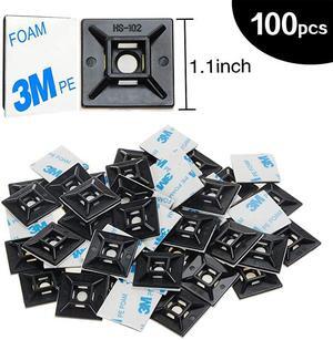 100 PCS 11 Cable Zip Tie Mounts Self Adhesive Wire Cable Clips Organizer Holders Black 28mm