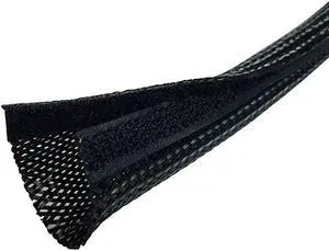 3 Side Entry Cable Wrap Braided Sleeving with Hook Loop Fastener 10 Feet Black