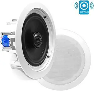 8 Ceiling Wall Mount Speakers Pair of 2Way Midbass Woofer Speaker 70v Transformer Directable 1 Titanium Dome Tweeter Flush Design w 55Hz22kHz Frequency Response 300 Watts Peak  PDIC80T White