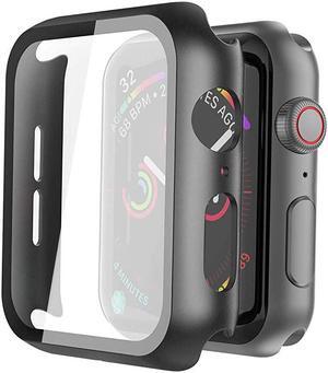 2 Pack Hard PC Case with Tempered Glass Screen Protector Compatible with Apple Watch Series 6 SE Series 5 Series 4 44mm, Black