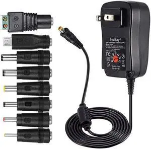 Upgraded Version  30W Universal ACDC Adapter Switching Power Supply with 8 Selectable Adapter Tips Including Micro USB Plug for 3V to 12V Household Electronics and LED Strip 2000mA Max