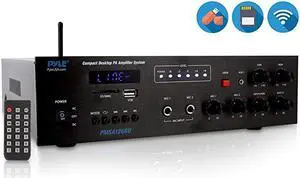 Wireless Bluetooth Public Address Amplifier 500W Compact Mini Digital Home Power Audio Sound PA Receiver System w 70V 100V Output Mic Input Radio USB Remote For 416ohm Speaker  PMSA126BU