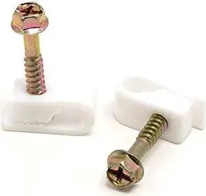 Single Coaxial Cable Clips Cat6 Electrical Wire Cable Clip 14 in 6 mm Screw Clip and Fastener White 100 Pieces per Bag