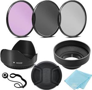 3 Piece Filter Kit UVCPLFLD + Tulip Lens Hood + Soft Rubber Hood + Lens Cap + for Select Canon Nikon Sony Olympus Panasonic Fuji Sigma SLR Lenses Cameras and Camcorders