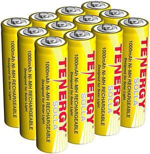 Solla Rechargeable NiMH AA Battery, 1000mAh Solar Batteries for Solar Garden Lights, Anti-Leak, Outdoor Durability, 5+ Years Performance, 12 PCS, UL Certified