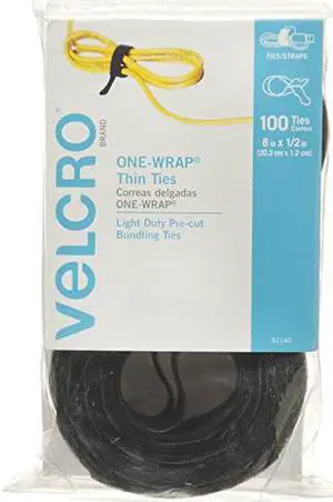 ONEWRAP Cable Ties | 100Pk | 8 x 12 Black Cord Organization Straps | Thin PreCut Design | Wire Management for Organizing Home Office and Data Centers