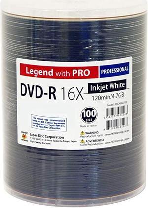 Pack Professional DVDR Legend with Pro Taiyo Yuden TY Technology 16X 47GB 120Min MID TYG03 White Inkjet Hub Printable Blank Recordable Disc
