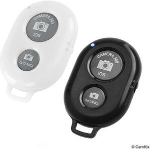 2X  Camera Shutter Remote Control with Bluetooth Wireless Technology - Black+White - Lanyard with Detachable Ring Mount - Pictures/Video Wirelessly at 30 ft Compatible with iPhone/Android