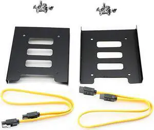 2 Pack 2.5" to 3.5" SSD HDD Hard Disk Drive Bays Holder Metal Mounting Bracket Adapter for PC (Bracket + Yellow Sata II Cables)