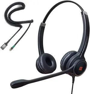 IPH-255 Optimo-X Duo Ear Noise canceling,Corded Headset for Call Center,Office&Landline Phones with U10P-S Bottom Cable w RJ9 Jack Cable Works with Yealink,Snom,LG &Other IP Phones