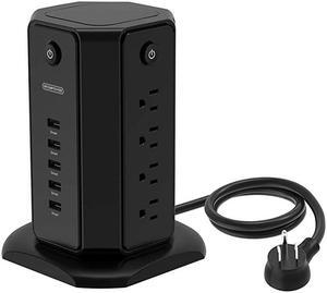 Strip Tower NTONSurge Protector Flat Plug with Individual Switches 8 Outlets and 5 USB Desktop Charging Station 6ft Heavy Duty Extension Cord Circuit Breaker for Home Office Dorm Room