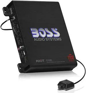 R1100M Riot Series Car Audio Subwoofer Amplifier - 1100 High Output, Monoblock, Class A/B, 2/4 Ohm Stable, Low/High Level Inputs, Low Pass Crossover, Mosfet Power Supply, Stereo