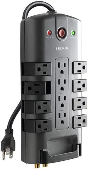 Surge Power Strip Protector - 8 Rotating & 4 Stationary AC Multiple Outlets - 8 ft Long Heavy Duty Extension Cord Flat Pivot Plug for Home, Office, Travel, Desktop & Charging Brick, 4320 Joules