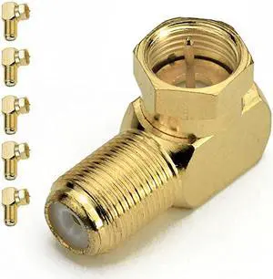 FType Right Angle Adapter Gold Plated 90° Female to Male Connector 5 Pack Part CONNF81GRA5