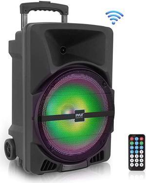 Portable PA Speaker System 1200W High Powered Bluetooth Compatible Indoor and Outdoor DJ Sound Stereo Loudspeaker w USB SD MP3 AUX 35mm Input Flashing Party Light FM Radio PPHP1544B