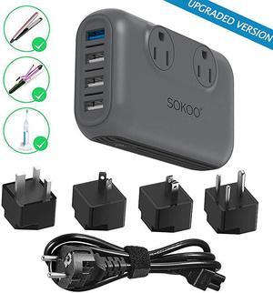 Power Converter 220V to 110V International Voltage Converter for Hair StraightenerCurling Iron Step Down Universal Travel Adapter Europe UKAUUSin 2Outlet 4Port USB Charger QC30 Grey