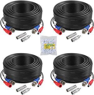 4 Pack 30M100ft AllinOne Video Power Cables BNC Extension Security Wire Cord for CCTV Surveillance DVR System Installation Free BNC RCA Connector and 100pcs Cable Clips Included Black