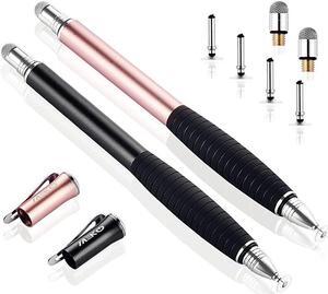 2nd Generation 2 in 1 Precision Series Disc Stylus Pen for iPhone iPad ProMiniAir Samsung Galaxy and All Touch Screen Devices Bundle with 6 Replacement TipsPack of 2BlackRose Gold