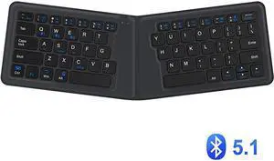 BK06 Bluetooth Keyboard - Multi-Device Portable Keyboard Bluetooth 5.1 for iOS, Android, Windows, Tablet Smartphone Laptops Mac, Rechargeable Battery Ergonomic Design - Foldable Keyboard