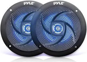 LowProfile Waterproof Marine Speakers 100W 4 Inch 2 Way 1 Pair Slim Style Waterproof Weather Resistant Outdoor Audio Stereo Sound System wBlue Illuminating LED Lights  Black