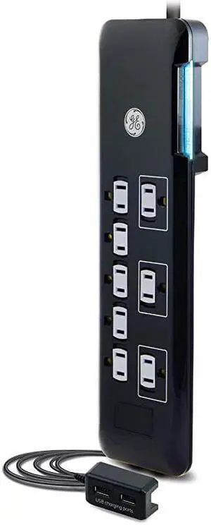 UltraPro 8 Outlet Sur Protector, Tethered 2 USB Ports, 4 Ft Power Cord, 2169 Joules, Flat Plug, Power Filter, Circuit Breaker, Warranty, Black, 34117