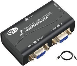 450MHz Bandwidth 2 Port VGA Splitter Amplifier Box 1 PC to 2 Monitors SVGA Video Splitter Support 2048 x 1536 Resolution up to 164ft for Screen Duplication