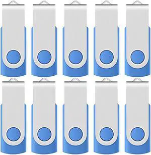 16GB USB 20 Flash Drives Blue Memory Stick Swivel Thumb Drives 16 GB Jump Drives with LED Indicators 10 Pack with 12 x White Labels for Marking Uploaded Content