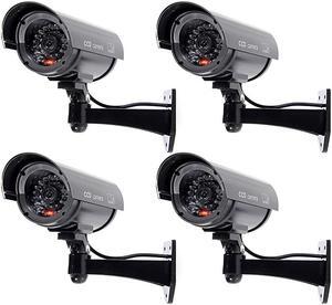 Bullet Dummy Fake Surveillance Security CCTV Dome Camera Indoor Outdoor 1 Flashing LED Light and Security Alert Sticker Decals WlB14 Black 4 Pack