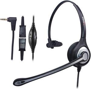 25mm Telephone Headset Monaural with Noise Canceling Mic + Quick Disconnect for Cisco Linksys SPA Polycom Grandstream Panasonic Zultys Gigaset ATT Office IP and Cordless Dect Phones600QJ25