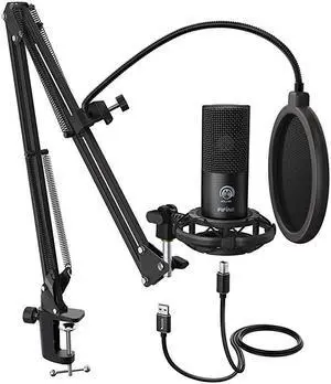 Studio Condenser USB Microphone Computer PC Microphone Kit with Adjustable Scissor Arm Stand Shock Mount for Instruments Voice Overs Recording Podcasting YouTube Karaoke Gaming StreamingT669