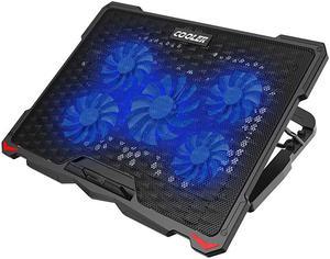 Laptop Cooling Pad 5 Fans Up to 173 Inch Heavy Notebook Cooler Blue LED Lights 2 USB Ports S035 Blue5fans