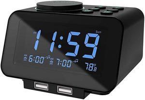 Digital Alarm Clock Radio 0100 Dimmer Dual Alarm with WeekdayWeekend Mode 6 Sounds Adjustable Volume FM Radio wSleep Timer Snooze 2 USB Charging Ports Thermometer Battery Backup