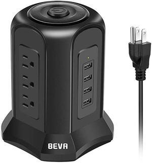 Power Strip Tower Surge Protector  10ft Flat Plug Desktop Charging Station 9 AC Outlets 4 USB Ports 900 Joules Long Extension Cord for Home Office Appliances Smartphones Computer TabletsBlack