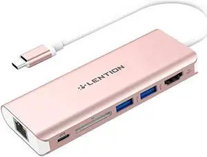 USBC Digital AV Multiport Hub with 4K HDMI 2 USB 30 Card Reader Type C Charging Gigabit Ethernet Adapter Compatible 20202016 MacBook Pro New Mac AirSurface More CBC68 Rose Gold
