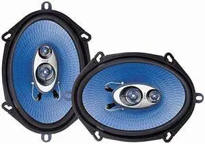 5 x 7 Car Sound Speaker Pair Upgraded Blue Poly Injection Cone 3Way 300 Watts w Nonfatiguing Butyl Rubber Surround 80 20Khz Frequency Response 4 Ohm 1 ASV Voice Coil  PL573BL