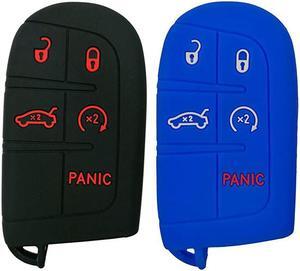 2Pcs Rubber 5 Buttons Smart Key Fob Cover Case Keyless Jacket Holder for Jeep Grand Cherokee Dodge Challenger Charger Dart Durango Journey Chrysler 300