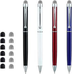Stylus Pen 4 Pcs Hybrid Mesh Fiber Tip Stylus Pens and Ballpoint Pens for Touch Screen Devices with 6 Extras Mesh Fiber Tips 6 Rubber Tips 4 Pens and 12 Tips Black White Red Blue