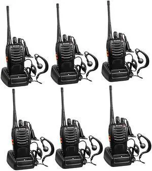 Rechargeable Long Range TwoWay Radios with Earpiece 6 Pack UHF 400470Mhz Walkie Talkies Liion Battery and Charger Included