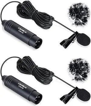 XLR Microphone CVMV02O 2 Pack 1476 fts Phantom Power OmniDirectional Lavalier Lapel Microphone for Canon Sony Panasonic Camcorders Zoom H4n H5 H6 Tascam DR40 DR60D DR70D DR100 Recorders