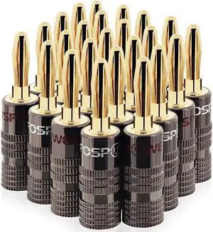 Banana Plugs 12 Pairs / 24 pcs, Closed Screw 24K Gold Plated Banana Speaker Plug Connectors for Speaker Wire, Wall Plate, Home Theater, Audio/Video Receiver, Amplifiers and Sound Systems