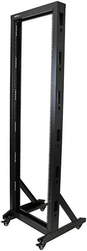 com 42U Mobile Open Frame Network Rack with Wheels 663lbs 2 Post 19 Portable Rack for Computer AV Media IT Equipment 2POSTRACK42Black